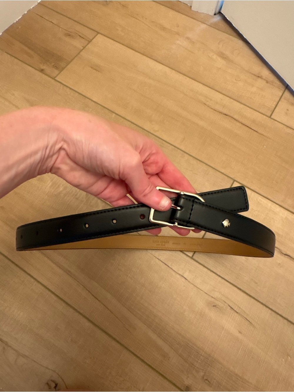 Kate Spade Black Leather Skinny Belt with Silver Buckle